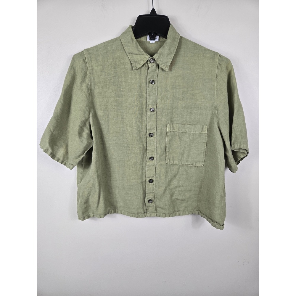 CP Shades Sausalito Women Vintage Sage Green 100% Linen Boxy Button Up Shirt S
